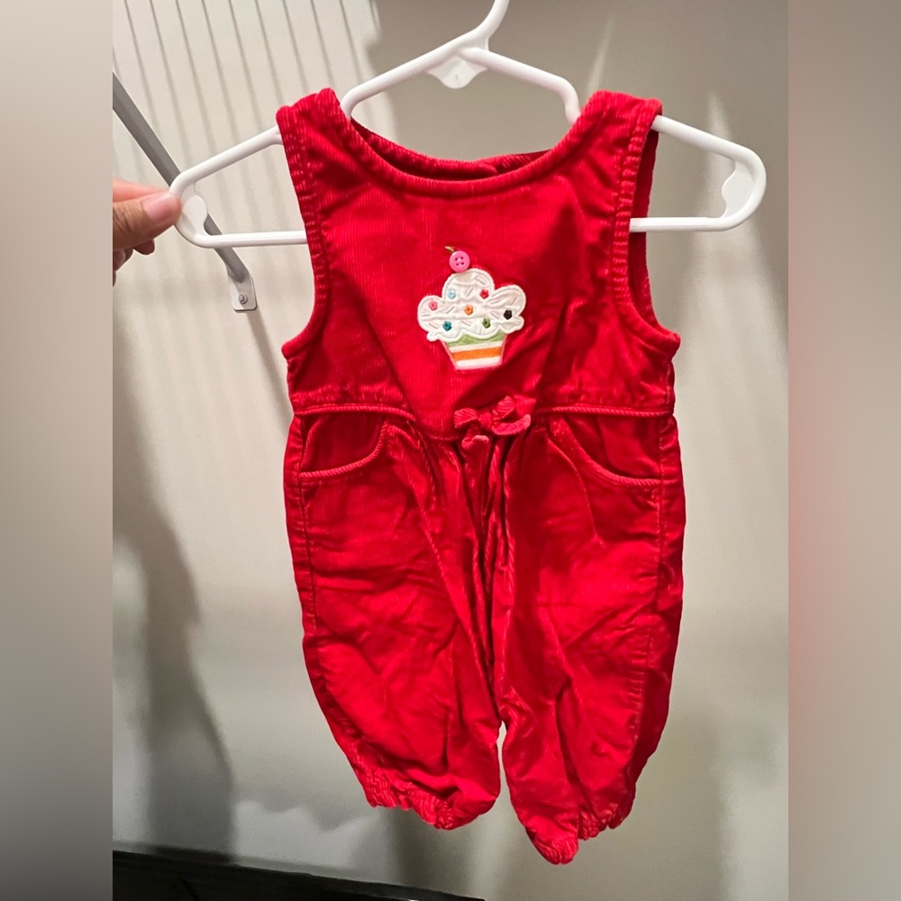 VINTAGE 2007 Gymboree Red Romper with Cupcake Embroidery